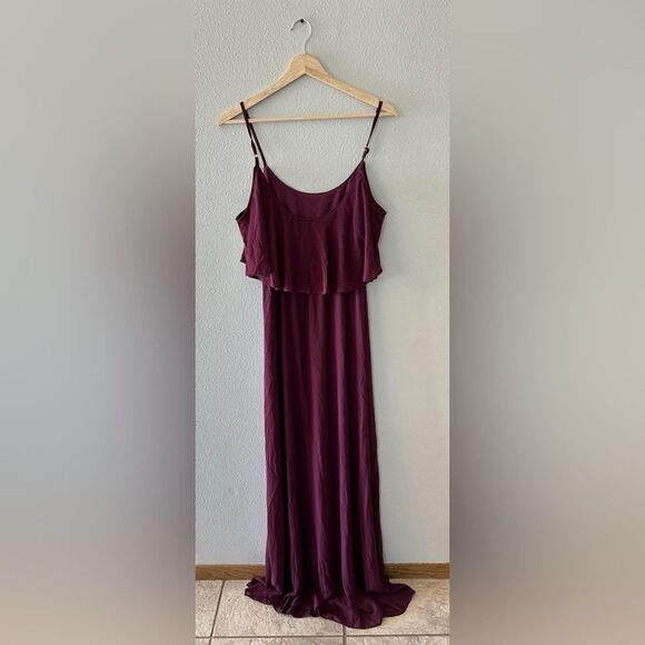 Show Me Your MuMu Caitlin Ruffle Maxi Tank Dress Wine Burgundy Size Small - Picture 4 of 6